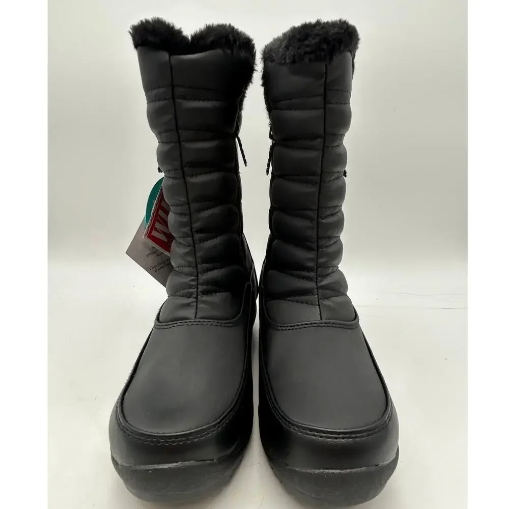 New Totes Jennifer Black Waterproof Winter Snow Boots Women's Size 6W Faux Fur
